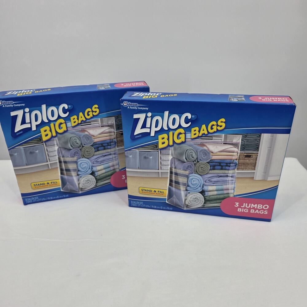 Ziploc Big Bags Jumbo 20 Gallon Size 3 Count 24"x32"x7" Stand & Fill - 2 Boxes